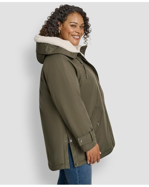 DKNY Green Plus Size Hooded Coat