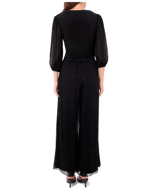 Msk Black V-neck Puff Sleeve Wrap Top