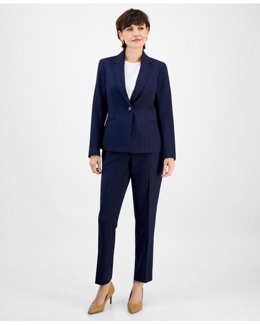 Le Suit Blue Notch-collar One-button Pantsuit Set