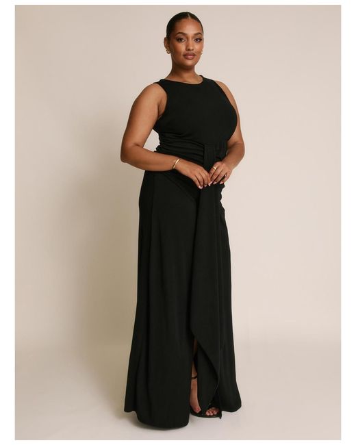 Six Stories Black Drape Gathered Sleeveless Stretch Dress
