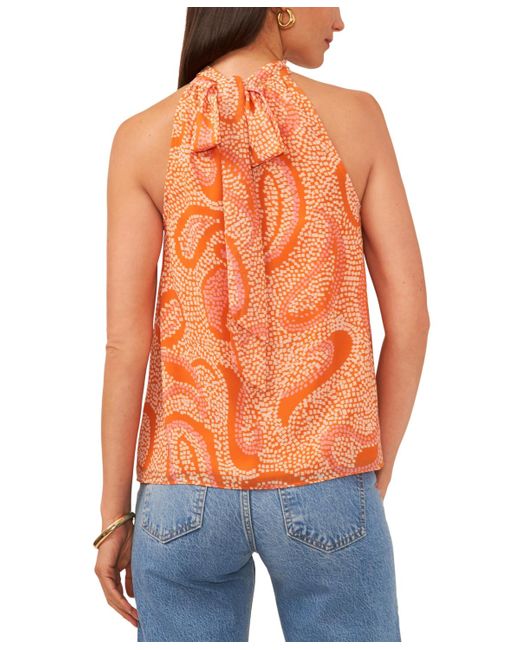 1.STATE Orange Sleeveless Tie-back Halter Printed Top