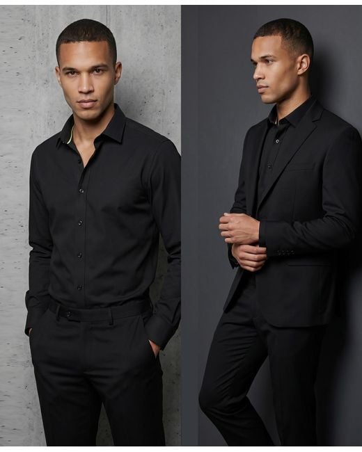 Tom Baine Black Performance Stretch Solid Button Down Shirt for men