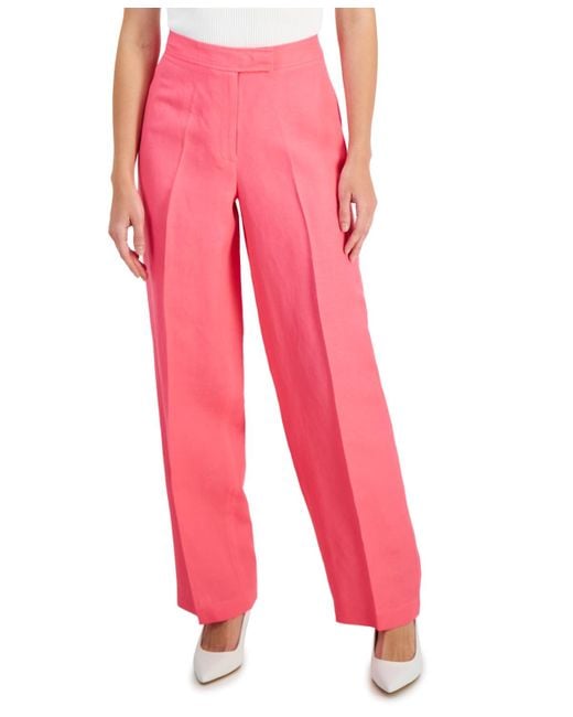 Anne Klein High Rise Wide leg Pants in Red Lyst