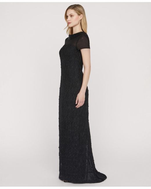 JS Collections Black Inaya Column Collared Gown