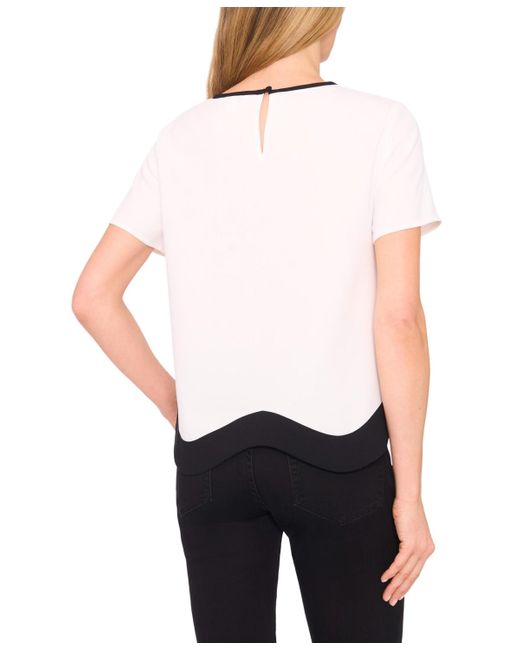 Cece White Contrast-hem Short-sleeve Blouse