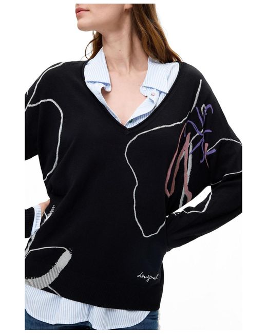 Desigual Black Thin Printed Sweater