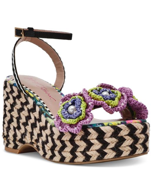 Betsey Johnson Metallic Marabela Macrame Platform Wedge Sandals
