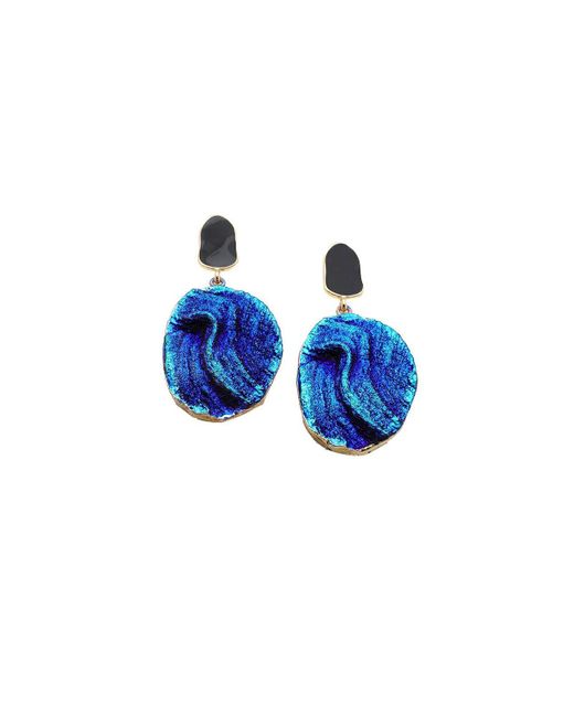 SOH Blue Textured Oval Drop Earrings