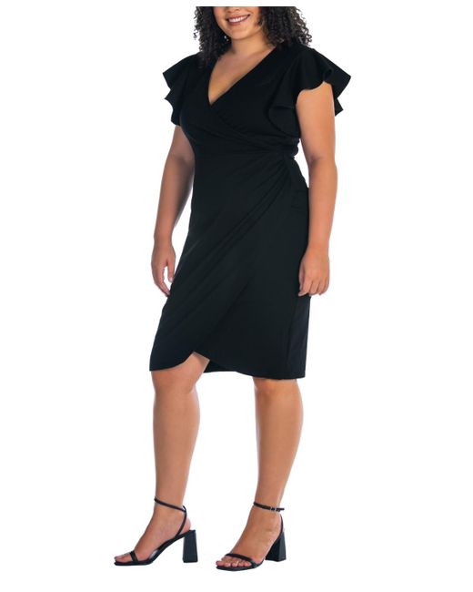 24seven Comfort Apparel Black Plus Size V-neck Knee Length Dress