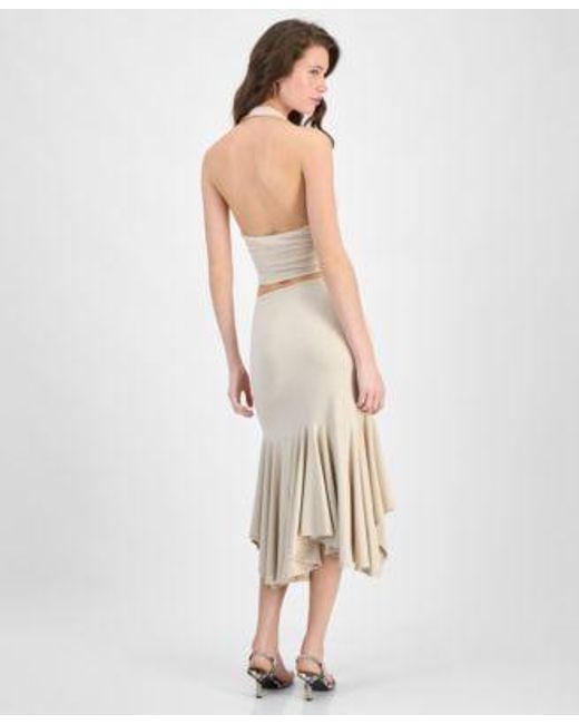 Guess Natural Kenzie Crossover Halter Neck Top Kenzie Pull On Flounce Midi Skirt