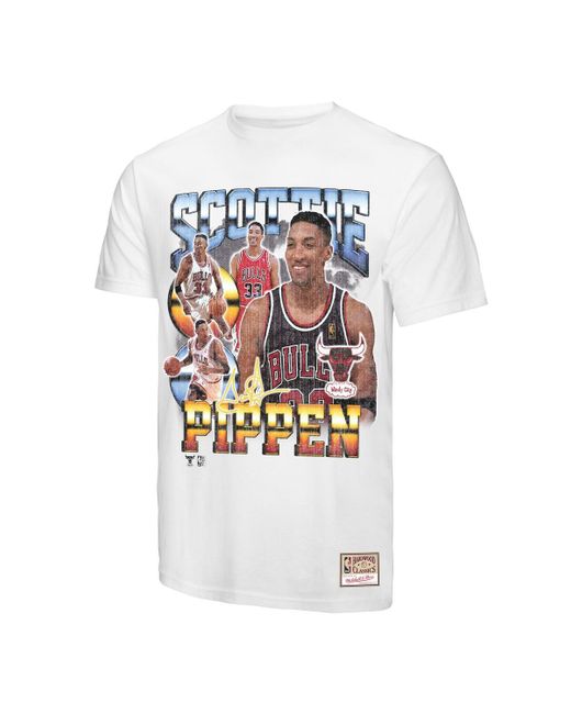 Mitchell & Ness White Scottie Pippen Chicago Bulls Hardwood Classics Commemorative Player Collage T-shirt for men