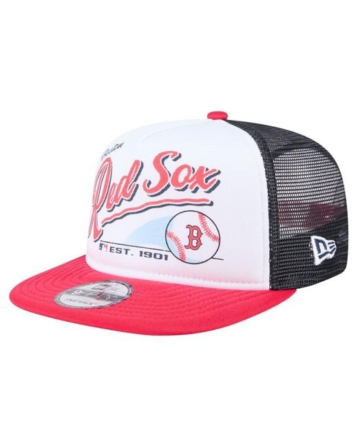 KTZ Pink White/red Boston Red Sox Retro Script Trucker 9fifty Snapback Hat for men