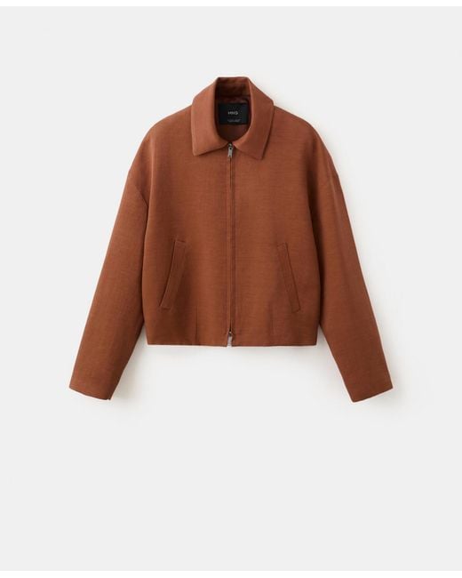 Mango Brown Pockets Linen-blend Jacket