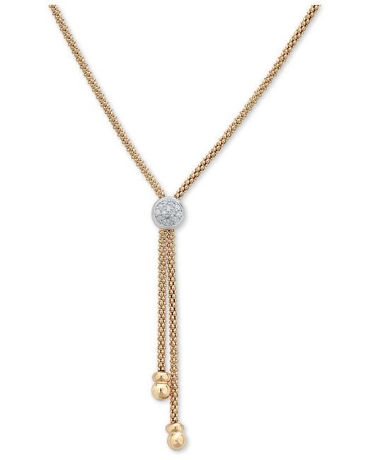 Macy's Metallic Diamond Two-tone Lariat Necklace (1/8 Ct. T.w.) In 14k Gold-plated Sterling Silver, 20" + 3" Extender