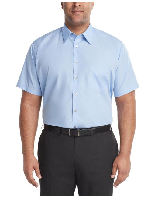 Van Heusen Blue Big & Tall Poplin Short Sleeve Dress Shirt for men