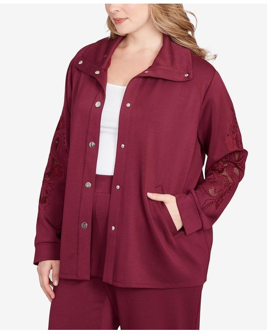 Ruby Rd Plus Size Embroidered Floral Cutout Snap Jacket