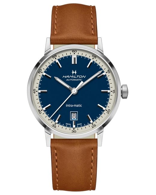 Hamilton Blue Swiss Automatic Intra-matic Leather Strap Watch 40mm for men