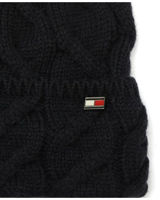 Tommy Hilfiger Black Wide Cable Cuff Hat for men