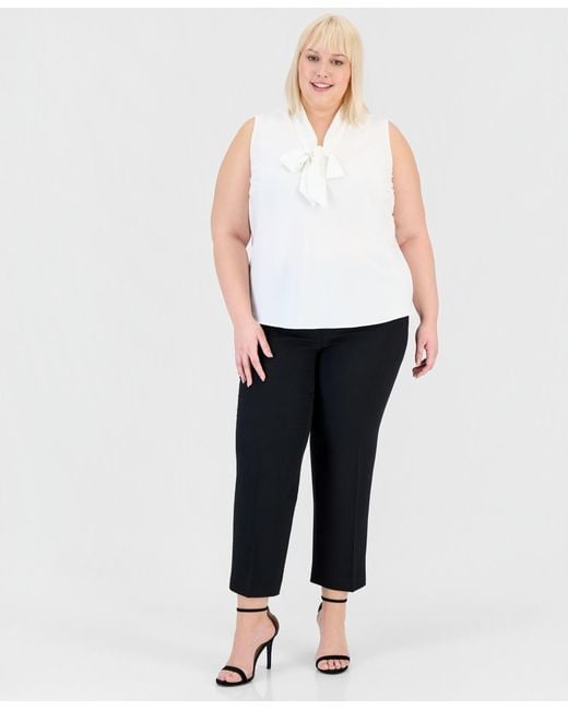 Kasper White Plus Size Bow Top