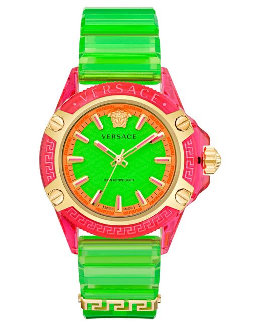 Versace Swiss Icon Active Green Silicone Strap Watch 42mm for men