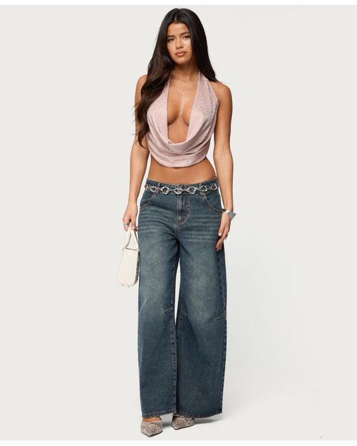 Edikted Green Studded Backless Cowl Neck Top