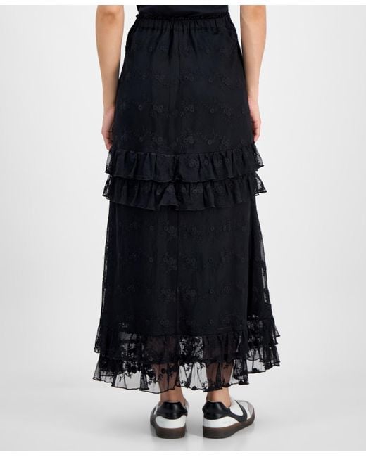 And Now This Black Lace Tiered Maxi Skirt