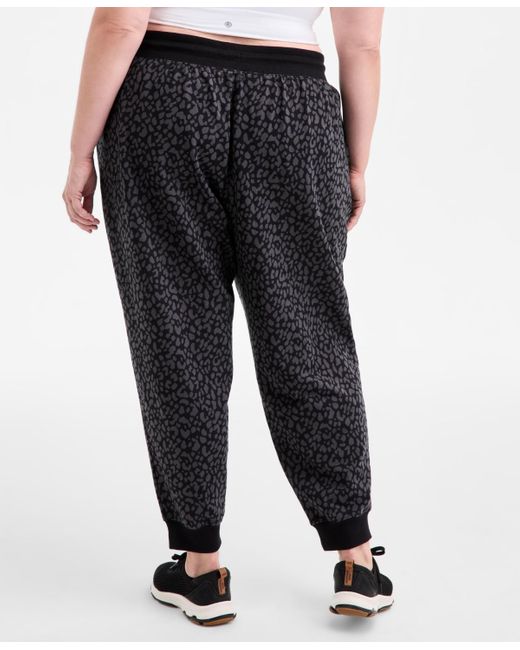 ID Ideology Black Plus Size Relaxed Animal-print Fleece joggers