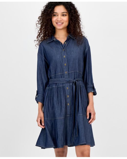 Nautica Blue Chambray Tie-waist Shirtdress