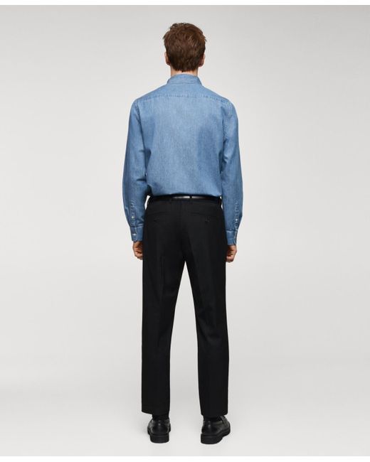 Mango Blue Pockets Detail Denim Overshirt for men