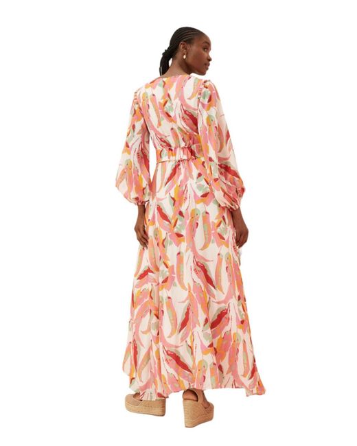 FatFace Red Fat Face Peony Painted Leaves Maxi Dress