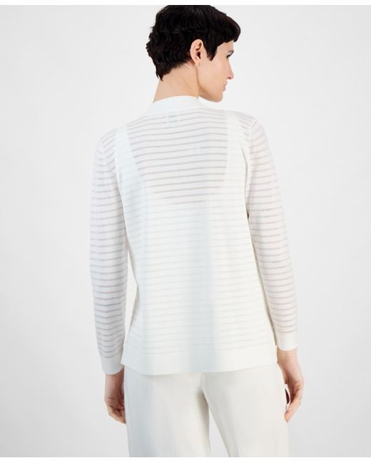 Anne Klein White Shadow Stripe Open-front Cardigan