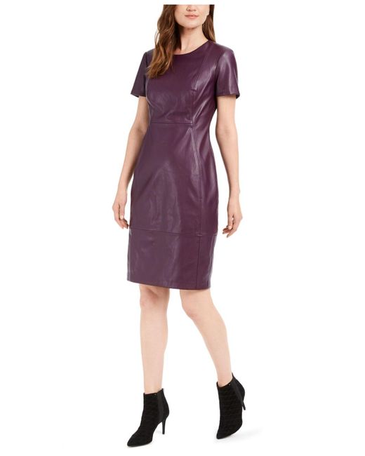 Calvin Klein Purple Faux-leather Sheath Dress