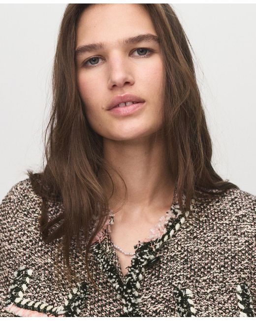 Mango Brown Pocket Tweed Jacket