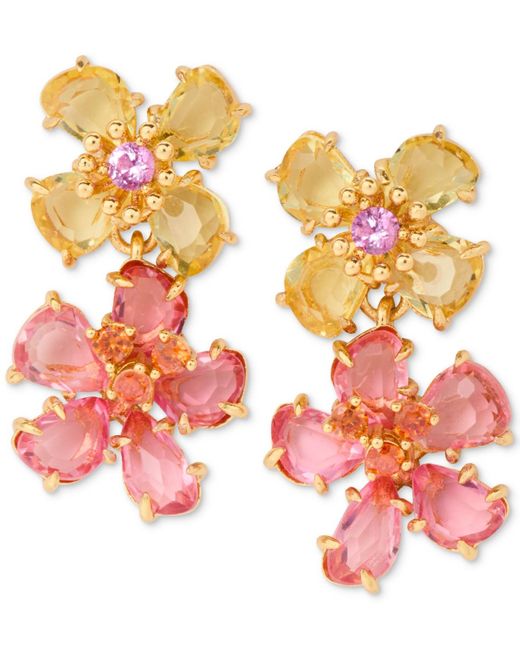 Kate Spade Pink Gold-tone Paradise Flower Double Drop Earrings