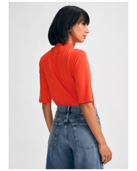 Isaac Mizrahi New York Red Mock Neck Elbow Tee