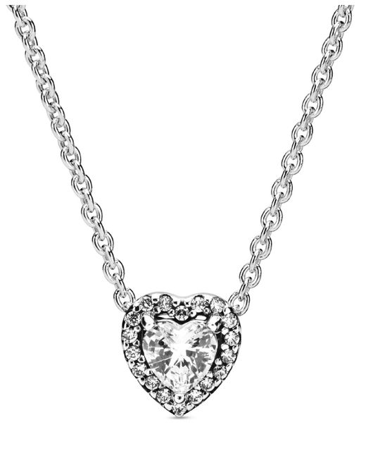 Pandora Metallic Timeless Sterling Elevated Cubic Zirconia Heart Necklace