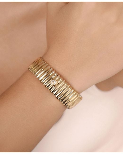 Ettika Metallic Ribbed Crystal Statement Cuff