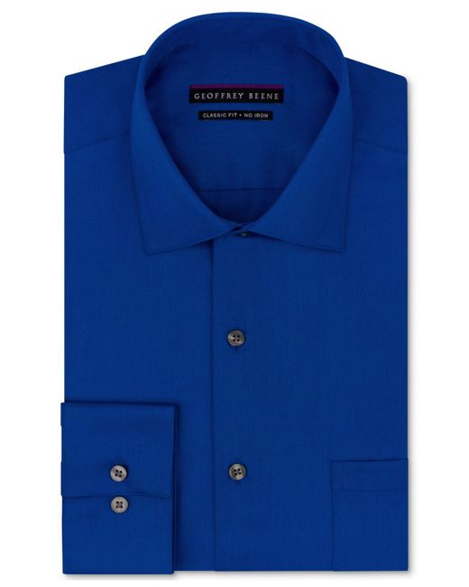 Geoffrey Beene Blue Classic-fit Wrinkle Free Sateen Dress Shirt for men