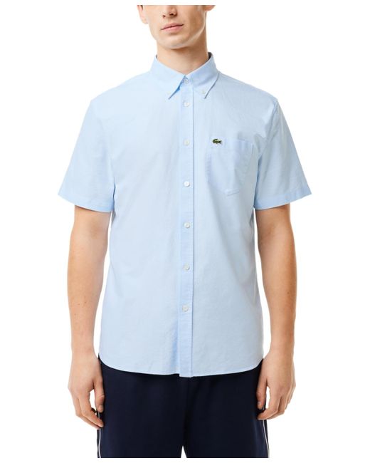 Lacoste Blue Short Sleeve Button-down Oxford Shirt for men