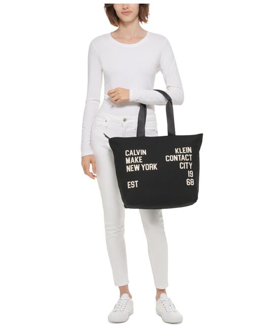 Calvin Klein Selina Canvas Top Zipper Tote Bag Lyst