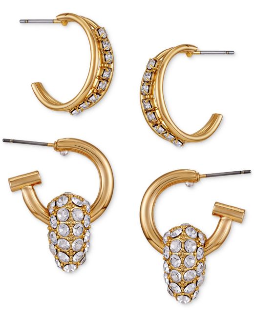 Guess Metallic Tone Crystal Hoop Pave Drop Earrings