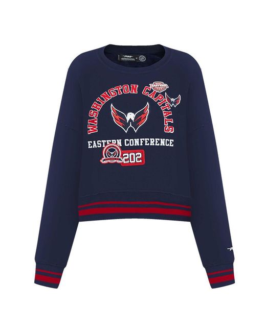 Pro Standard Blue Washington Capitals Area Code Cropped Pullover Sweatshirt
