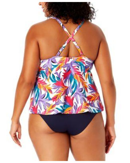 Anne Cole Multicolor Plus Size Printed Tankini Top High Waist Bikini Bottoms