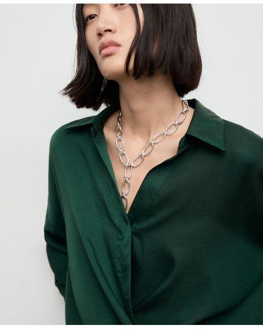 Mango Green Cross-over Satin Blouse