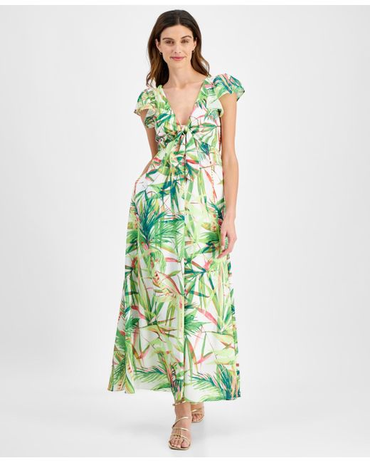 Taylor Green Printed Flutter-sleeve Maxi Dress