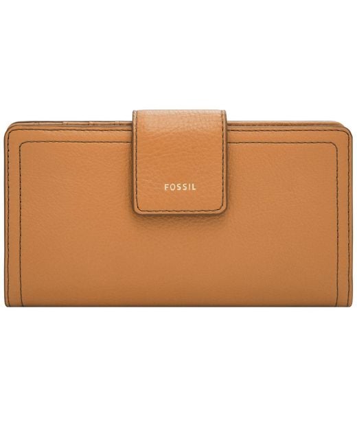 Fossil Logan Leather Rfid Tab Clutch Wallet in Camel (Brown) Lyst