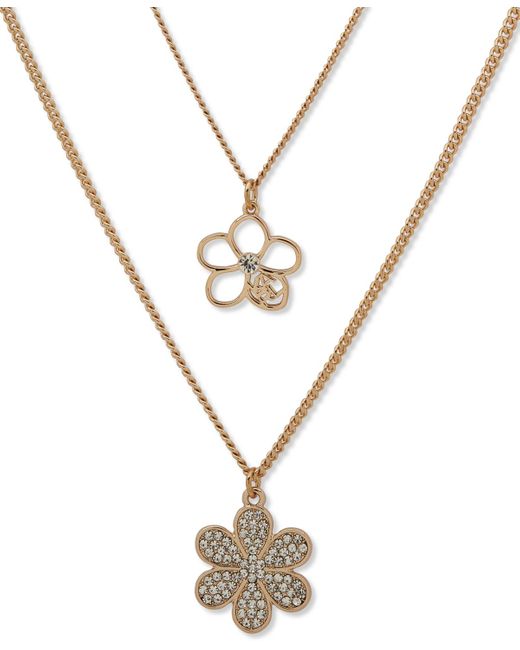 Karl Lagerfeld Metallic Gold-tone Crystal Flower Two-row Necklace