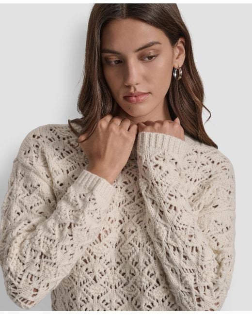 DKNY Purple Pointelle Long Sleeve Sweater