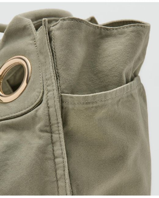 Mango Gray Eyelets Canvas Bag