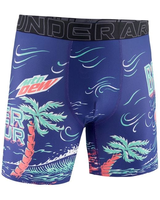 Under Armour Blue Mountain Dew Printed Performance Tech Mesh 6" Boxer Briefs for men